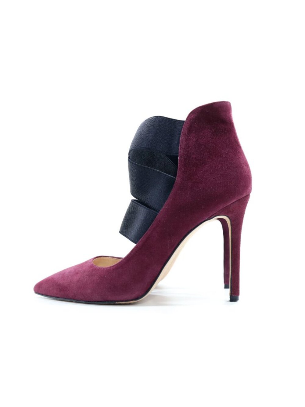 Vince Camuto Nigel Plum Suede Leather Black Elastic Strap 4" Pumps - 9.5